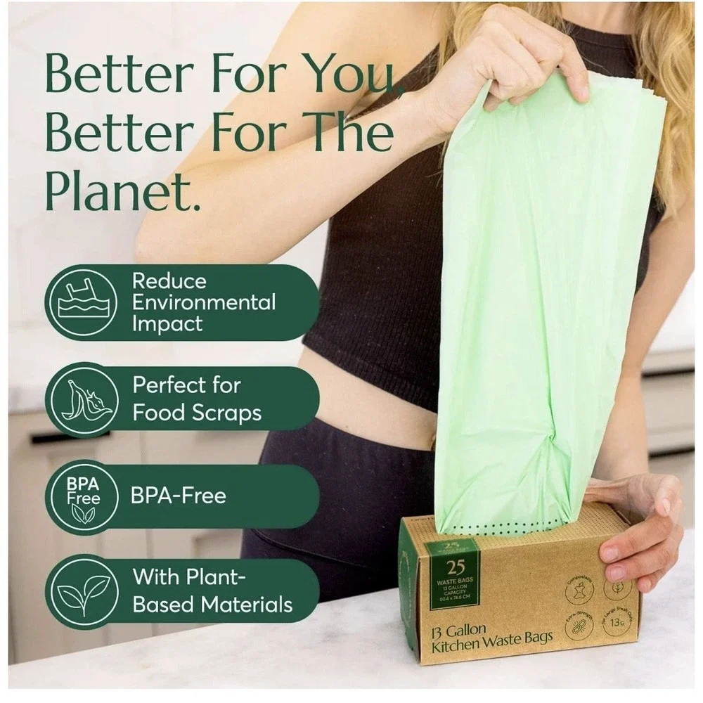 Cleanomic Compostable* Trash Bags (13 Gallon, 25 Units, Tall), B Extra Strength